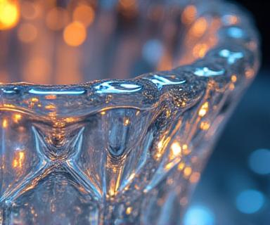 Close-up detail of a textured glass bowl reflecting light.